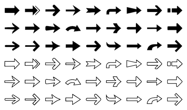 異なる方向を指している矢印の矢印のセット