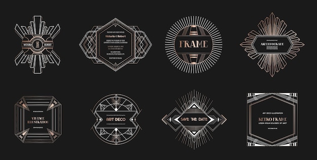 Vector set of art deco borders and frames. geometric template in 1920s gatsby style for your wedding card, save the date design, cover, banner decoration. vector illustration eps 10