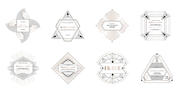 Set of art deco borders and frames. geometric template in 1920s gatsby style for your wedding card, save the date design, cover, banner decoration. vector illustration eps 10