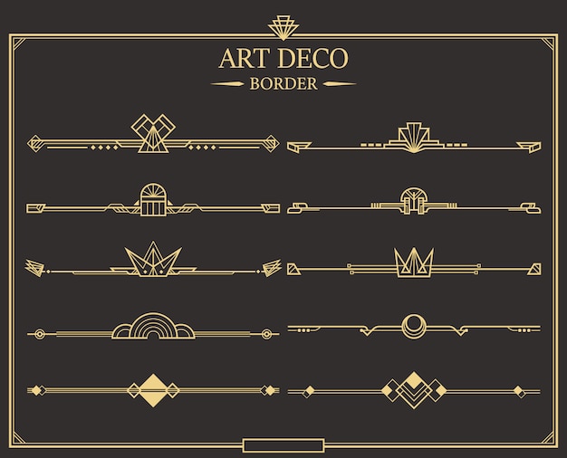 Vector set of art deco gold calligraphic page dividers.