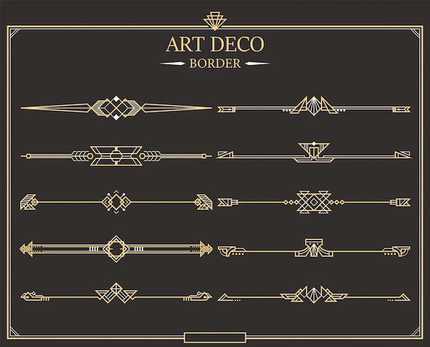 Set of art deco gold calligraphic page dividers.