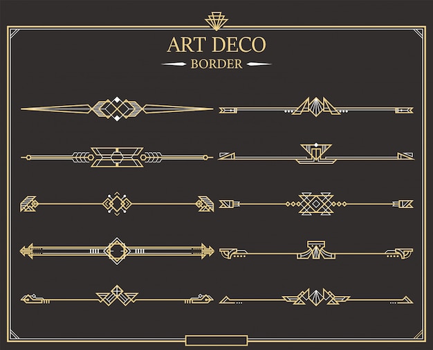 Set of Art deco gold calligraphic page dividers.