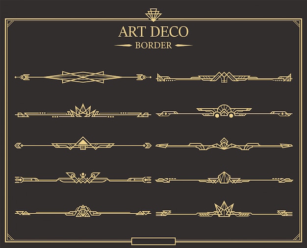 Set of art deco gold calligraphic page dividers.