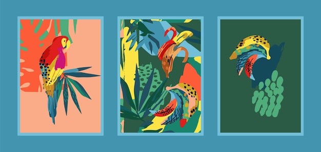 Vector set of art prints with abstract tropical nature modern vector design for posters cards cover packaging and other