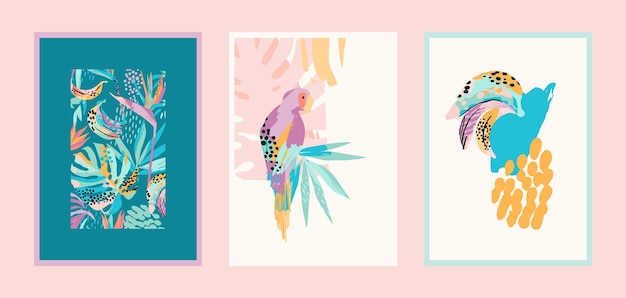 Set of art prints with abstract tropical nature Modern vector design for posters cards cover packaging and other