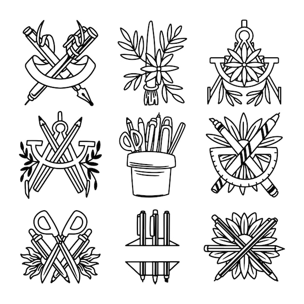 set of art supply hand drawn vector