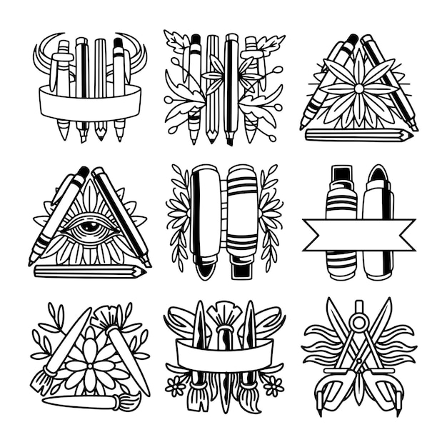 Set of art supply hand drawn vector