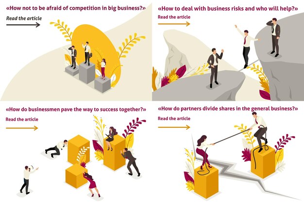 Vector set article banner concept share business high competition business solution business risk