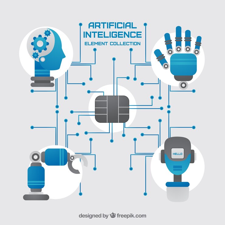 Vector set of artificial intelligence elements in flat design