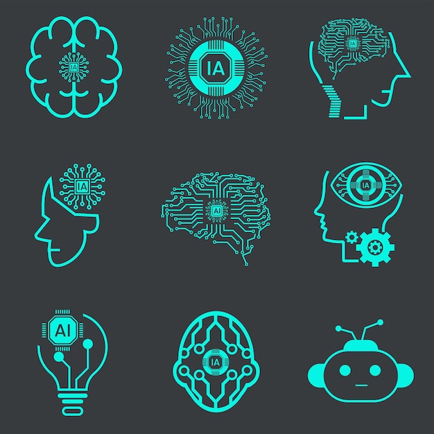 Set of artificial Intelligence icons symbols element UIs Collection of technology icons