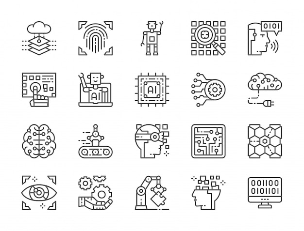 Set of Artificial Intelligence Line Icons