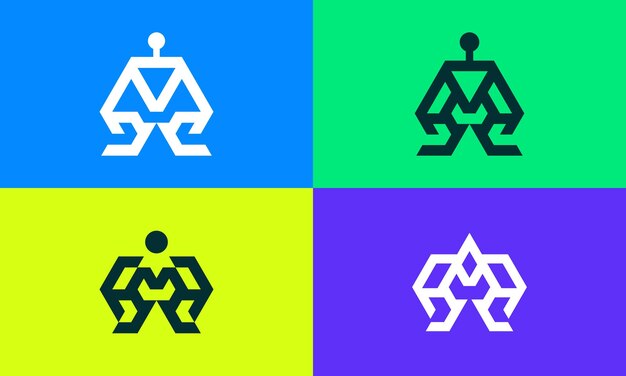 Set of artificial intelligence logo design concept with color variation