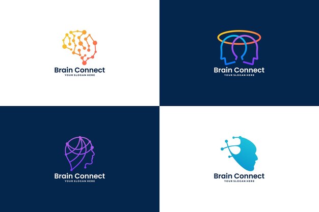 Vector set of artificial intelligence logo design smart technology digital connection concept