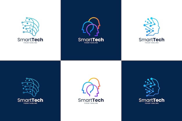 Vector set of artificial intelligence logo design smart technology digital connection concept