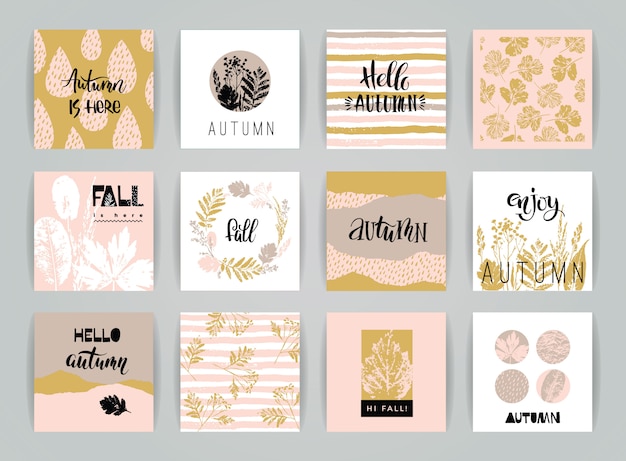 Vector set of artistic creative autumn cards.