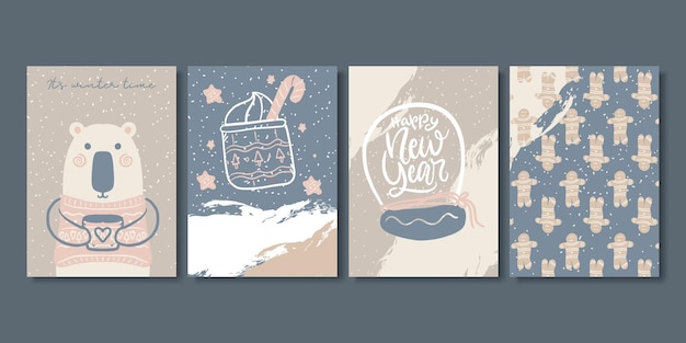 Set of artistic creative winter and christmas cards.