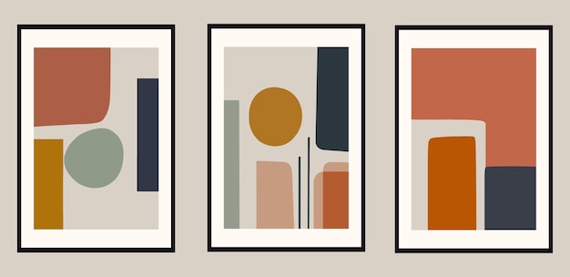 Set of artistic minimal universal card templates in retro style with abstract shapes