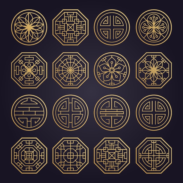 Vector set of asian various geometric traditional patterns