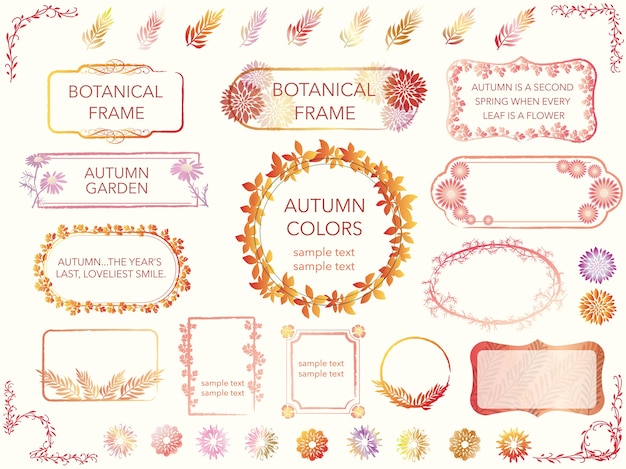 A set of assorted frames of flowers and plants in autumn colors