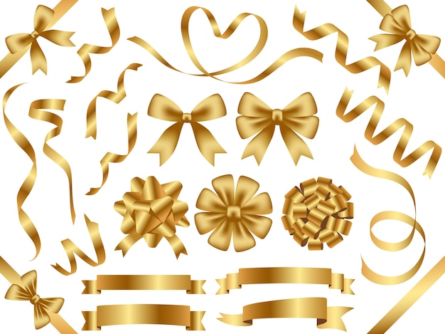 Vector set of assorted gold ribbons