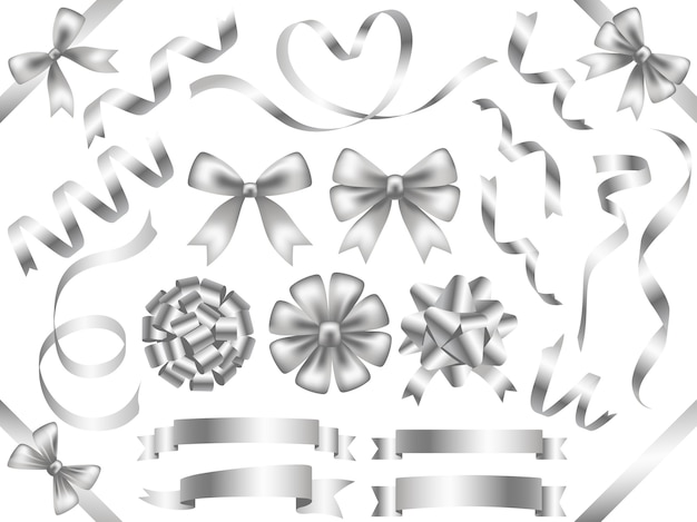 Vector set of assorted silver ribbons