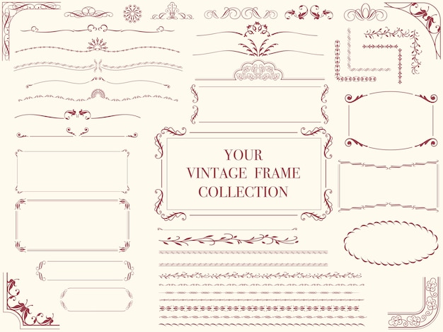 A set of assorted vintage frames, vector illustrations.