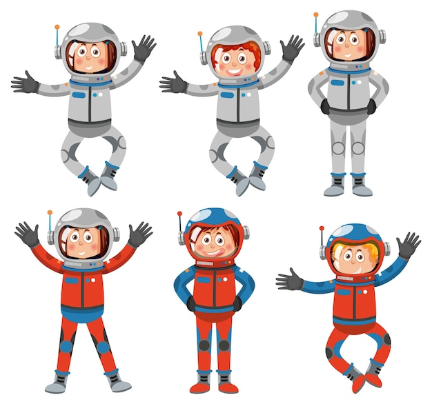 Set of astronaut cartoon characters