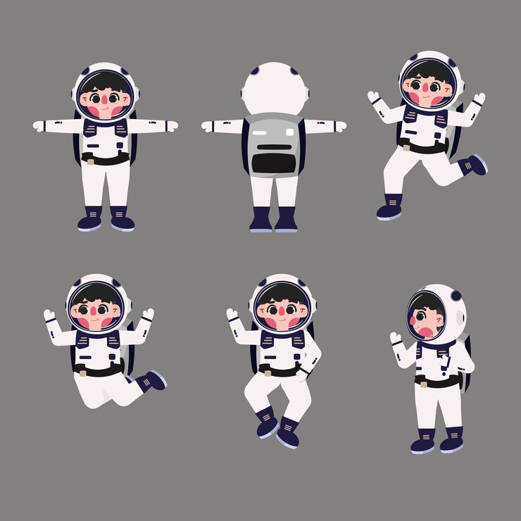 set of astronaut characters in various actions