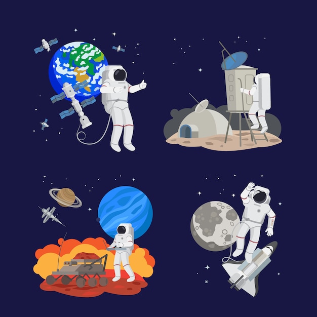 Set of astronauts in space