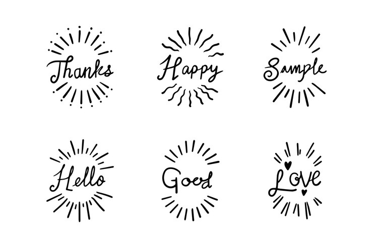 A set of attention line illustrations sun lines around text