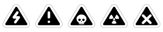 Vector set attention outline triangle sign warning electric alert radioactive crossing stop traffic symbol