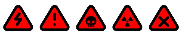 Vector set attention red triangle sign warning electric alert radioactive crossing stop traffic symbol