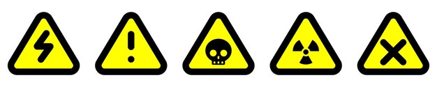 set attention yellow triangle sign warning electric alert radioactive crossing stop traffic symbol