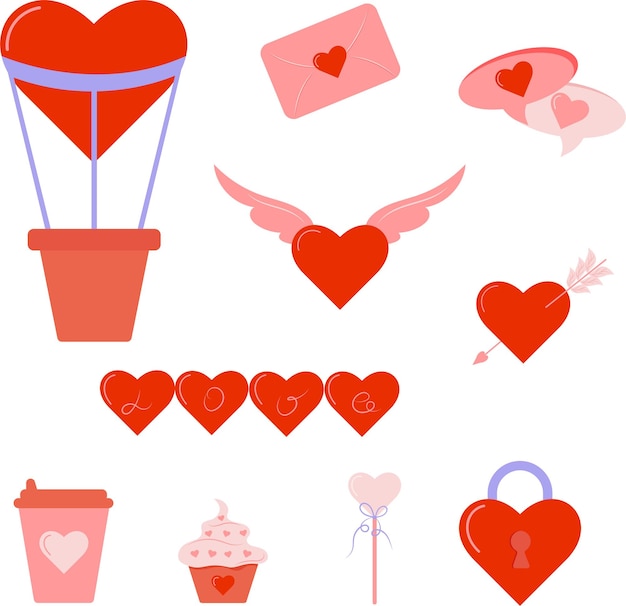 Vector set of attributes for the holiday of february 14