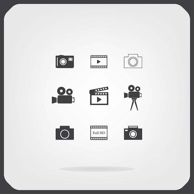 Vector set of audio video icons movie symbol vector illustration on gray background eps 10