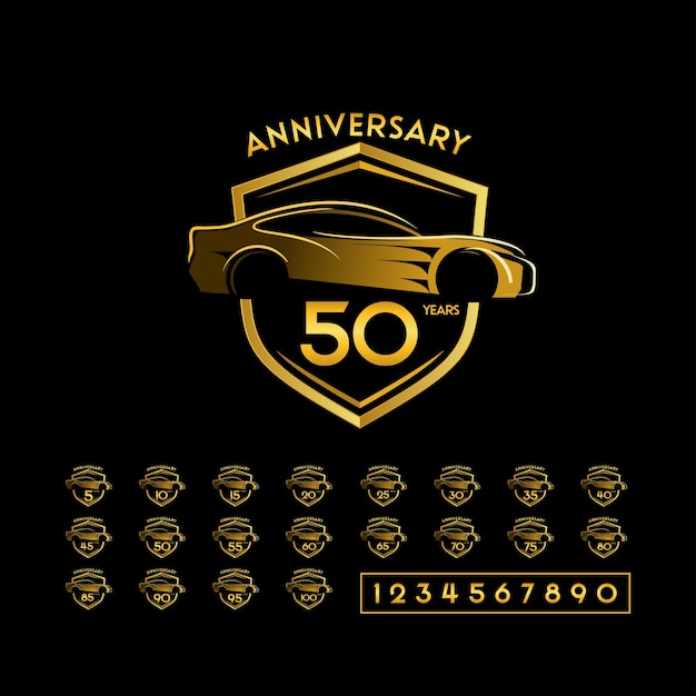 Impostare l'anniversario del logo automobilistico vettore premium