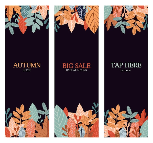 Vector set of autumn background with colorful leaves