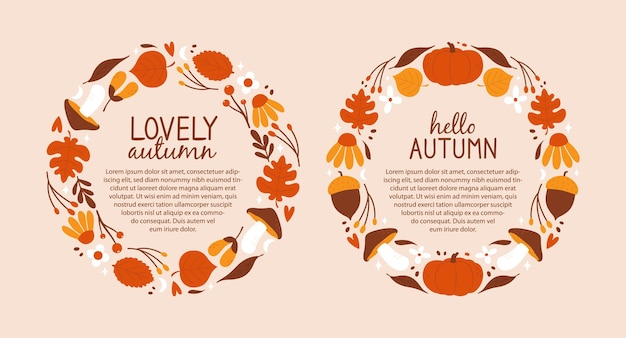 Vector set of autumn banners templates with lettering and text decorative cute vector frames