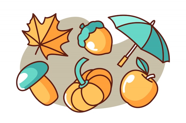 Vector set of autumn cartoon illustration