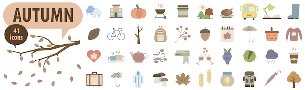 Set of autumn color icons autumn time set of autumn icons vector illustration