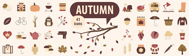 秋の色のアイコンのセット 秋の時間 秋のアイコンのセット ベクトル図