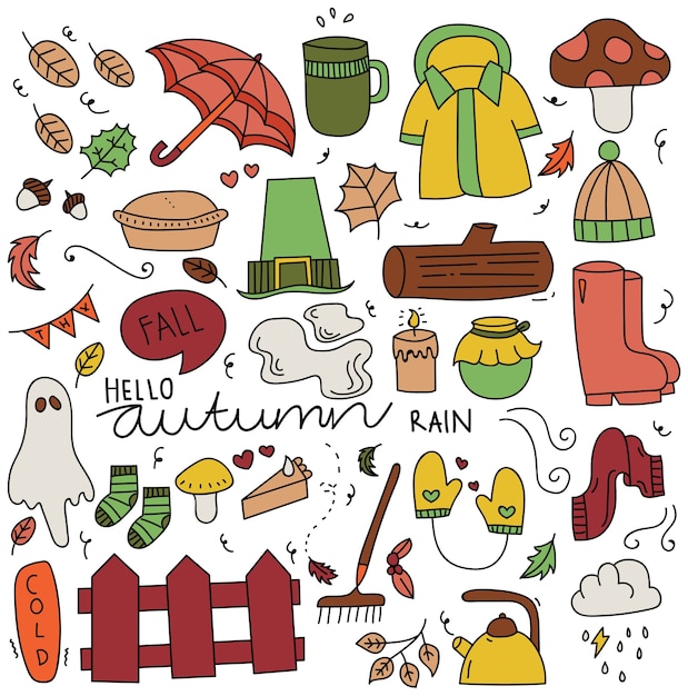 Set of autumn doodle elements