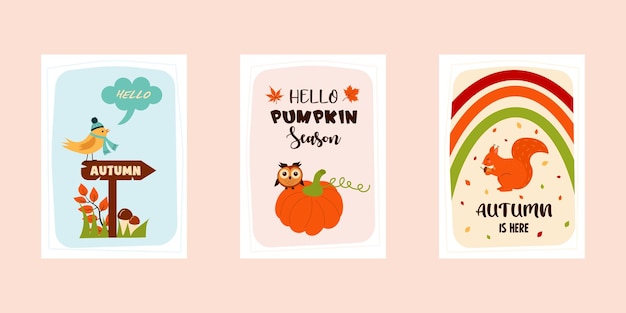 Vector set of autumn greeting cards cozy quotes and cute things print as a card or a cozy poster