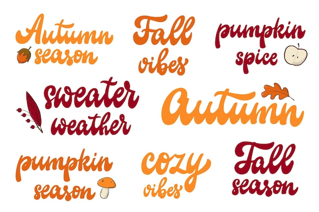 set of Autumn lettering quotes for stickers prints cards posters invitations sublimation