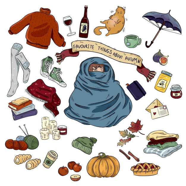 Set of autumn objects and symbols