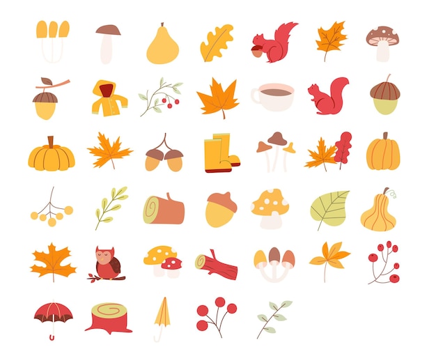 Set of Autumn Parts Element Illustration