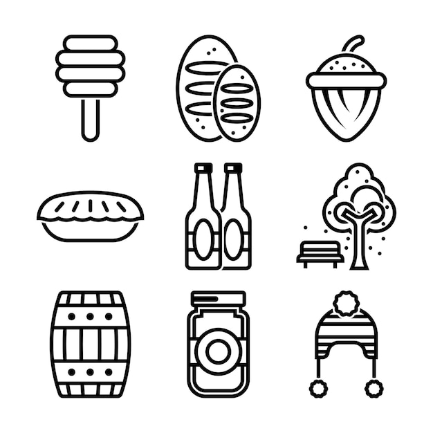 Set of Autumn Season Line Elements and Icons Pack