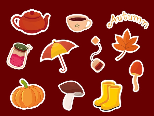 Vector a set of autumn stickers. 11 stickers on an autumn theme