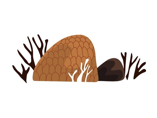 Vector set of autumn stones with a pattern and branches