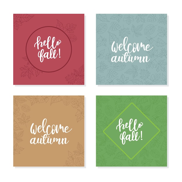 Set autumn templates backgrounds of autumn fallen leaves orange yellow foliage Social media stories banners Template for event invitation product catalog advertising Vector isoalted trendy flat